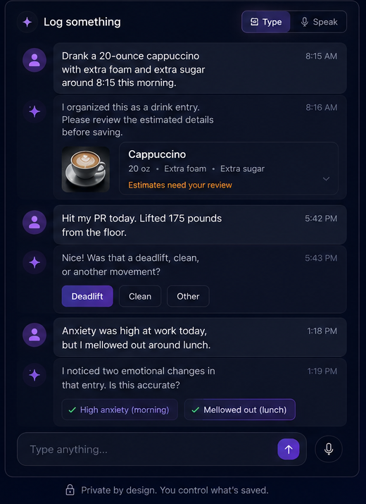 Log something — a natural-language conversation with YourView